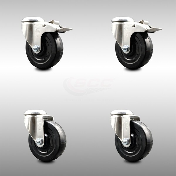 Service Caster 4 Inch 316SS Hard Rubber Wheel Swivel Bolt Hole Caster Set with 2 Lock Brake SCC SCC-SS316BHTTL20S414-HRS-2-S-2 - main